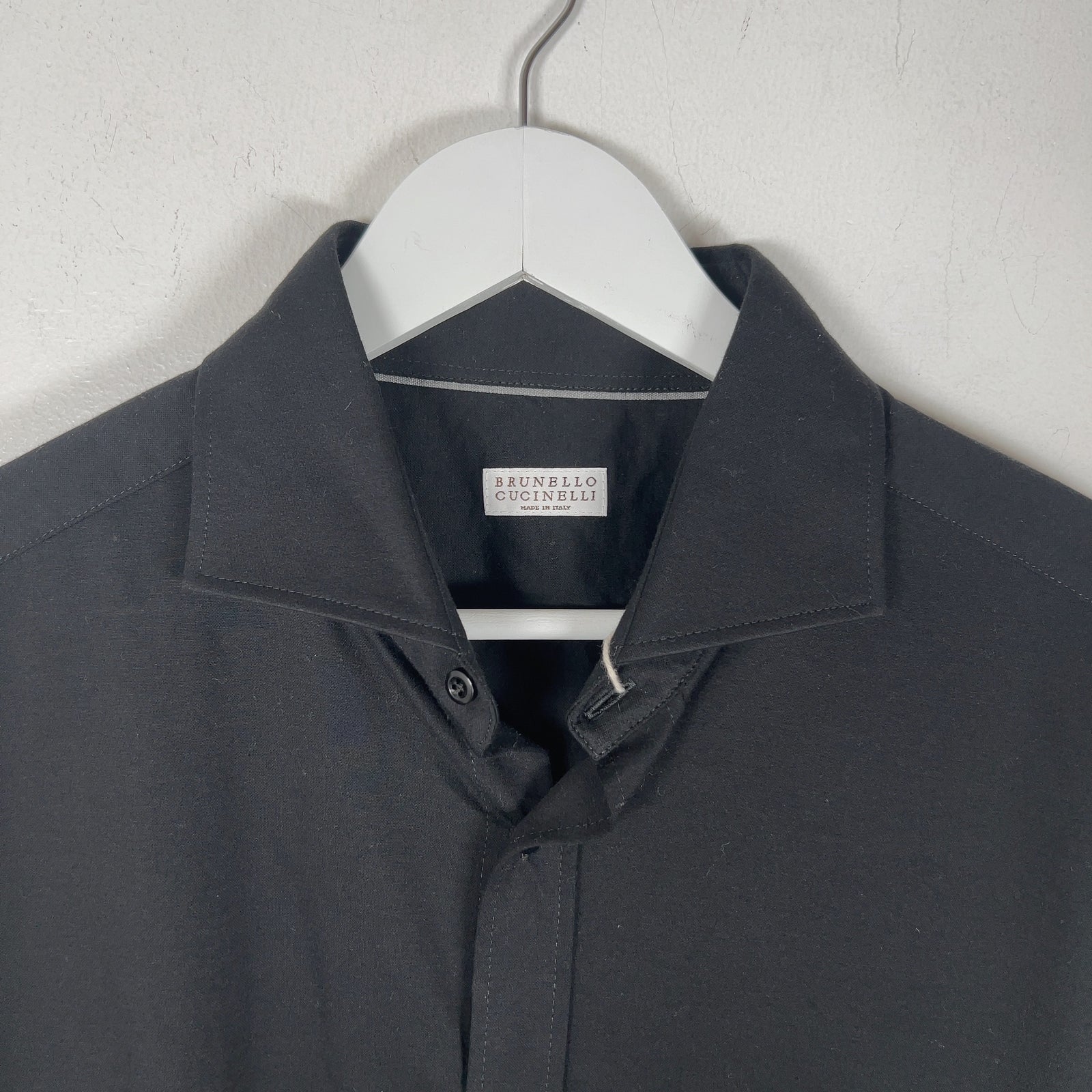 Brunello Cucinelli Spread Collar Black Cotton Shirt