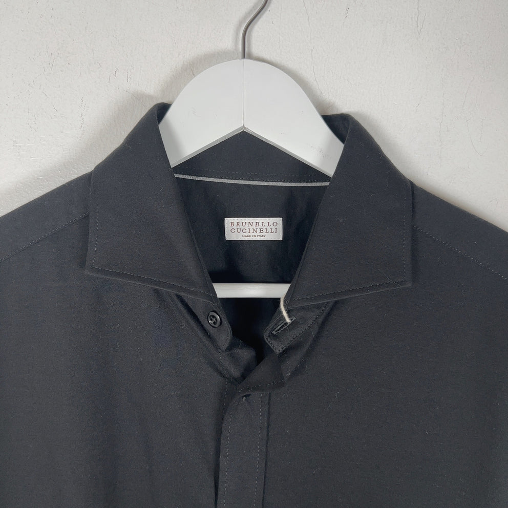 Brunello Cucinelli Spread Collar Black Cotton Shirt
