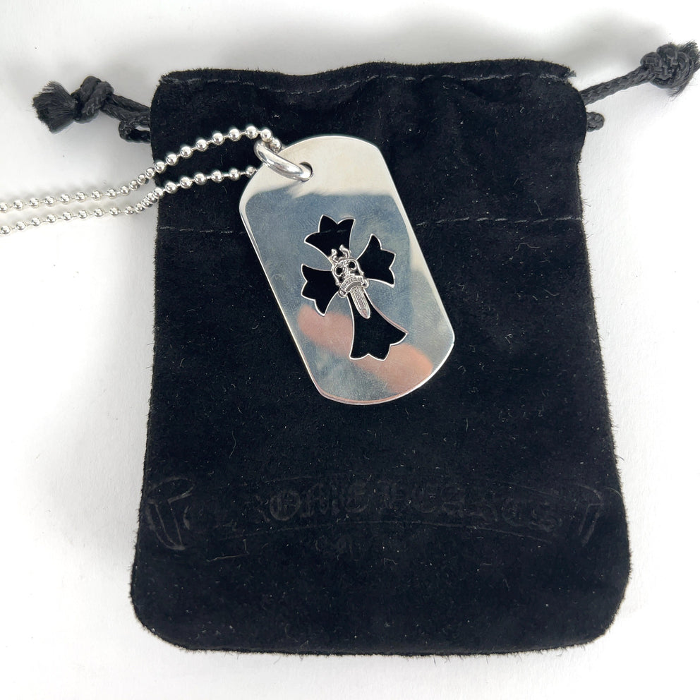 Chrome Hearts Dagger Cross Dog-Tag Necklace