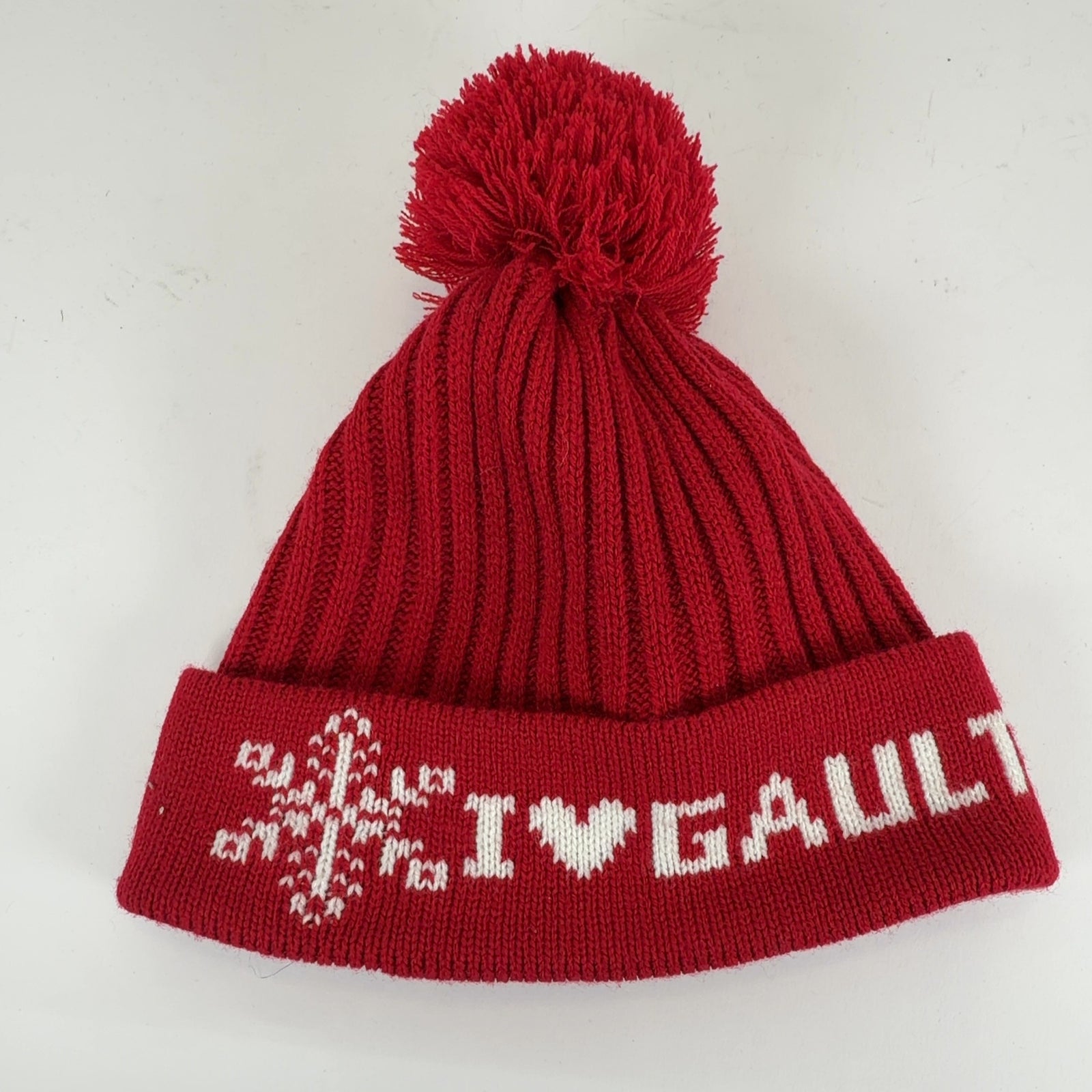 Jean Paul Gaultier Ribbed ”I Heart Gautier” Pom Pom Beanie