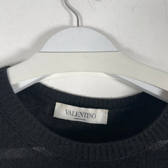 Valentino Black Cashmere Knit Feather Sleeved Crewneck Size L