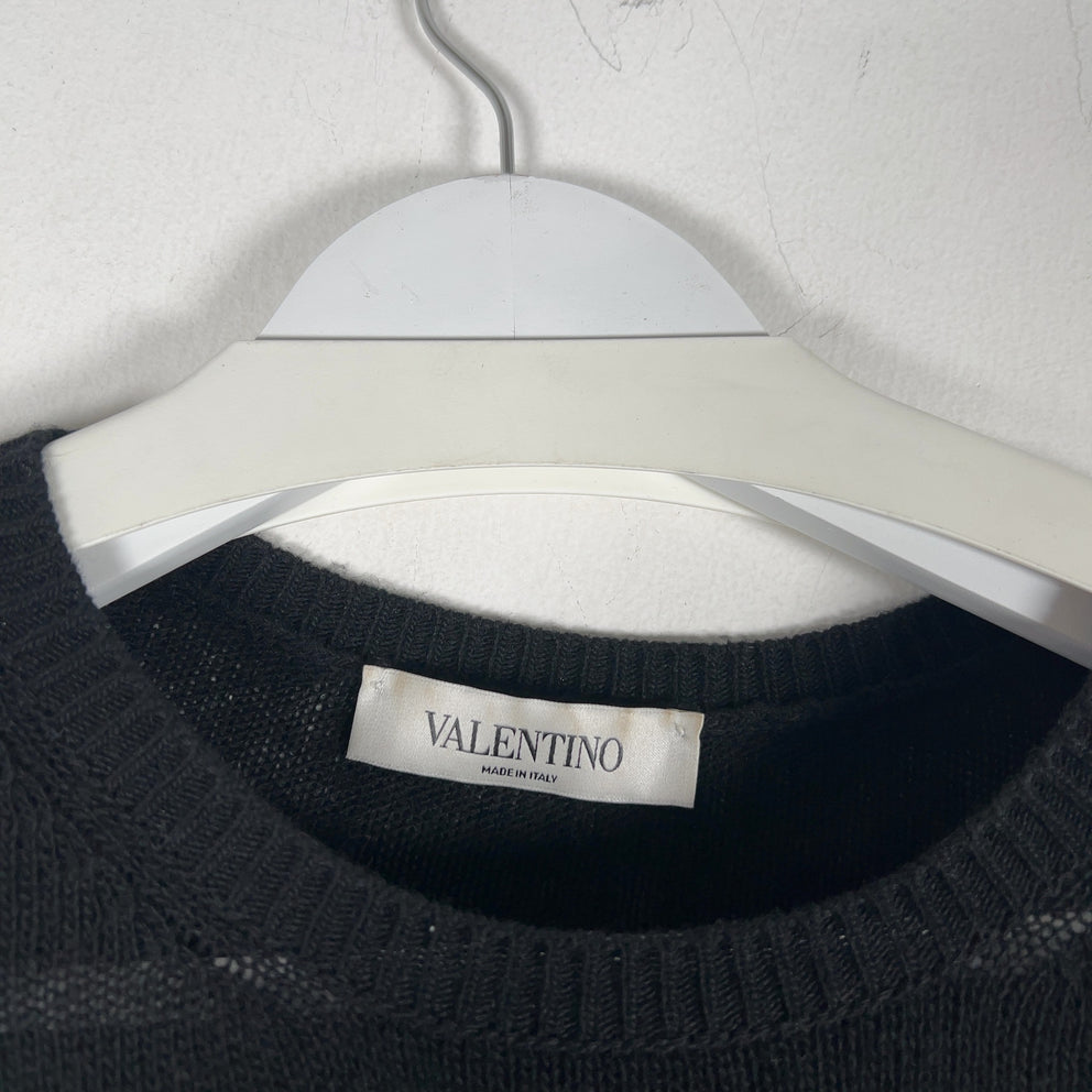 Valentino Black Cashmere Knit Feather Sleeved Crewneck Size L