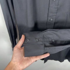 Brunello Cucinelli Spread Collar Slim Fit Black Cotton Shirt
