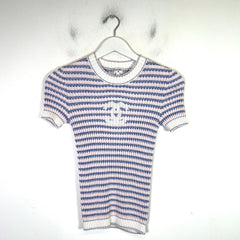 Chanel 2020 Striped Ribbed Knit Interlocking CC Top