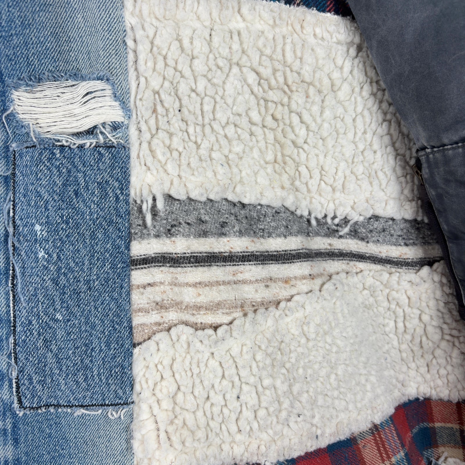Greg Lauren Kimono Sherpa Patchwork Light Jacket