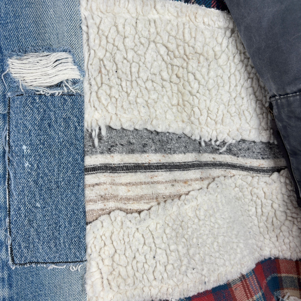 Greg Lauren Kimono Sherpa Patchwork Light Jacket