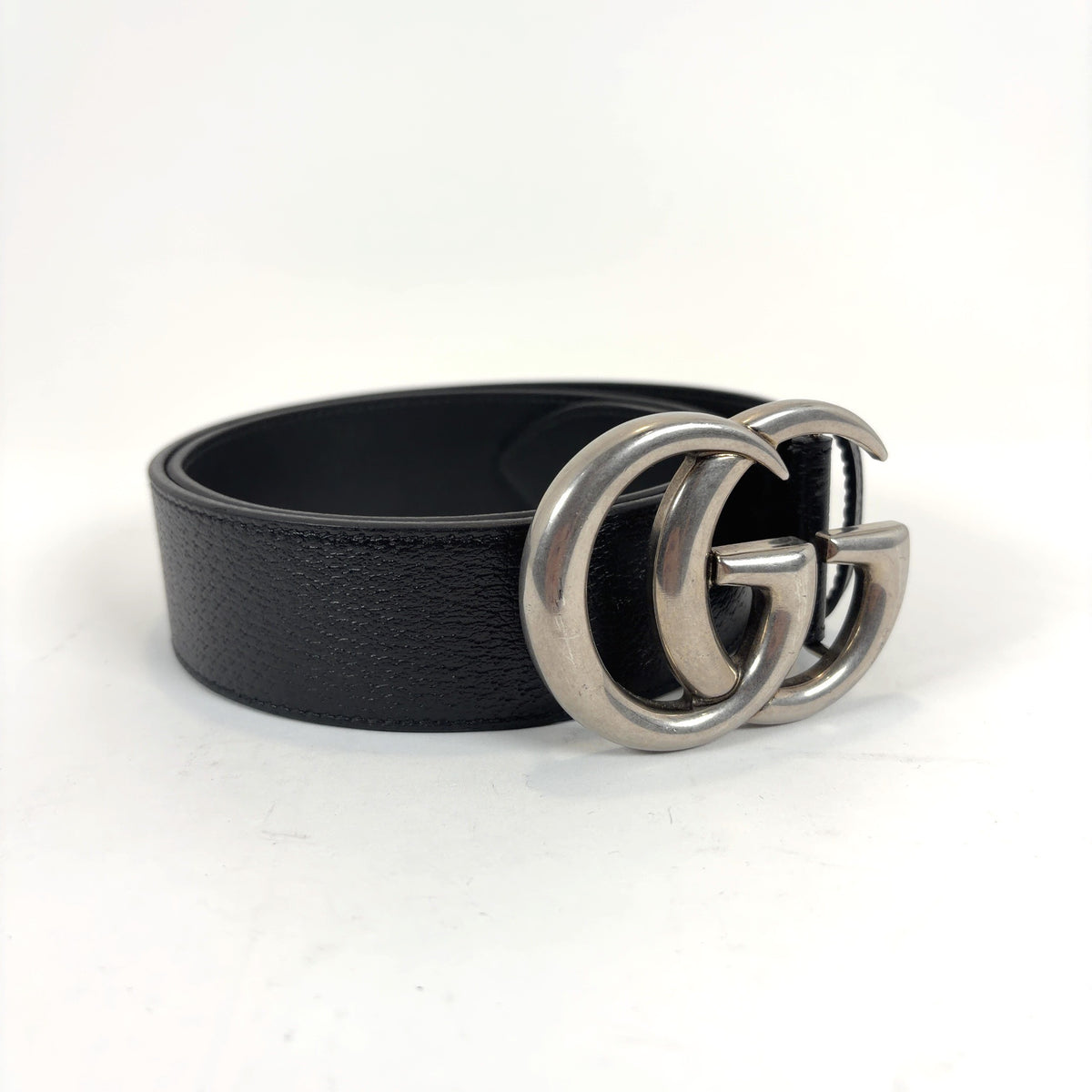 Gucci Gunmetal 'GG' Leather Belt