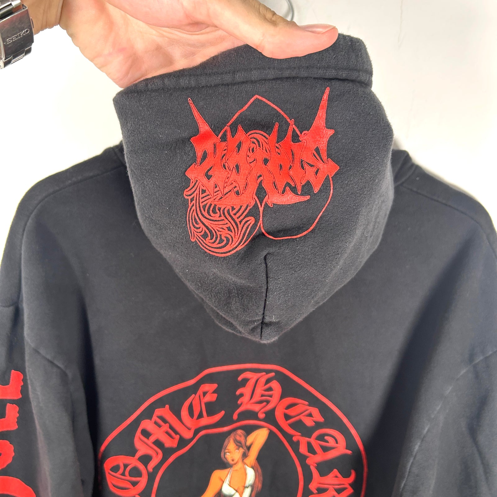 Chrome Hearts Black/Red 'Deadly Doll' Graphic Hoodie Size M