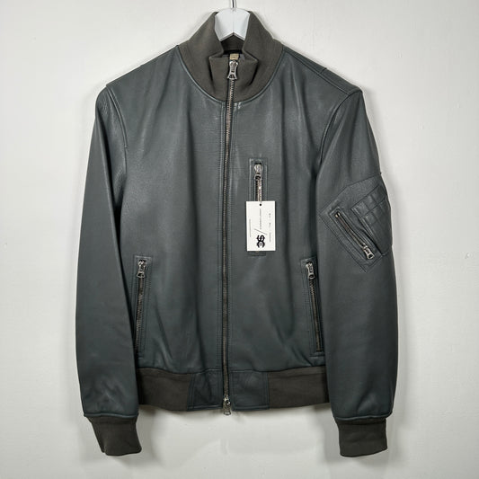 Burberry Dark Steel Leather Bomber Jacket Size 48