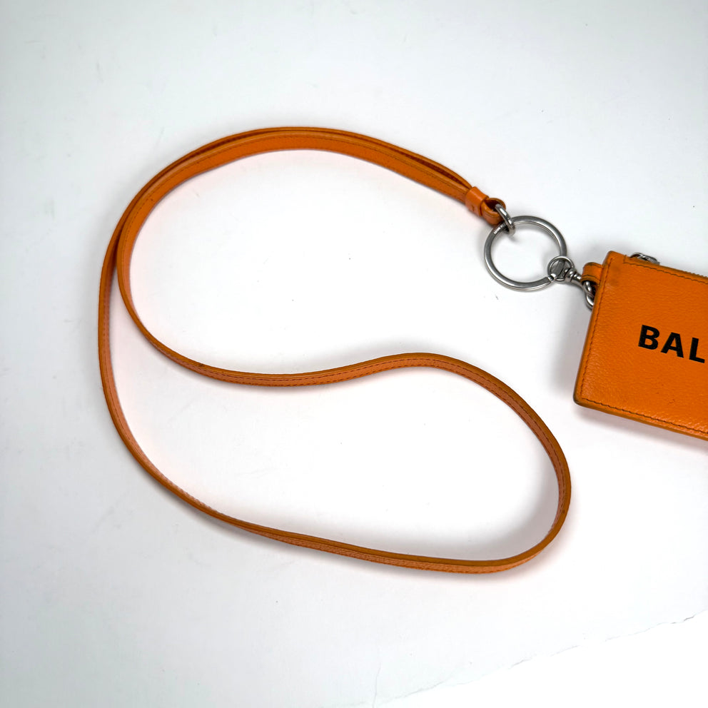 Balenciaga Orange Zip Wallet Lanyard