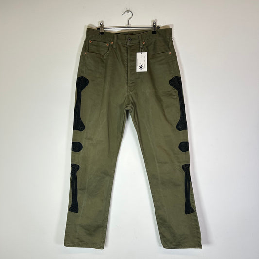Kapital Olive Okagilly Mexican Tuxedo Bone Chino Pants Size 34