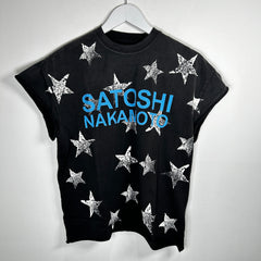 Satoshi Nakamoto Black Distressed Stars Logo T-Shirt Size M