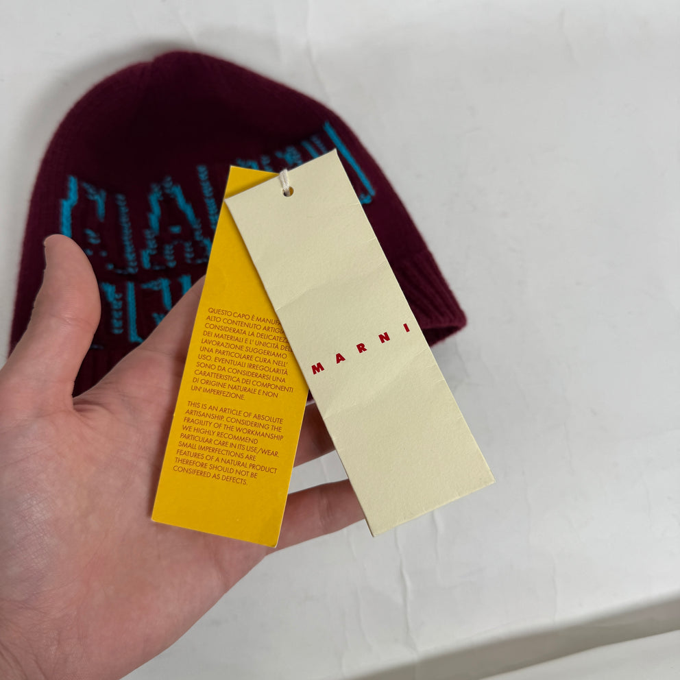 Marni Burgundy/Blue “Marni On Me” Logo Beanie
