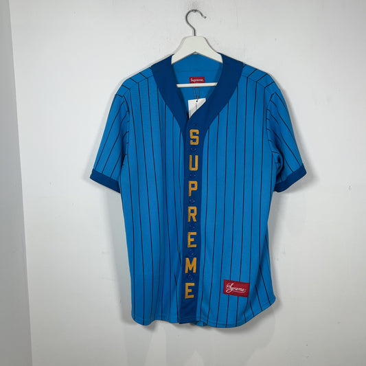 Supreme Blue Striped Button-Up Baseball Jersey