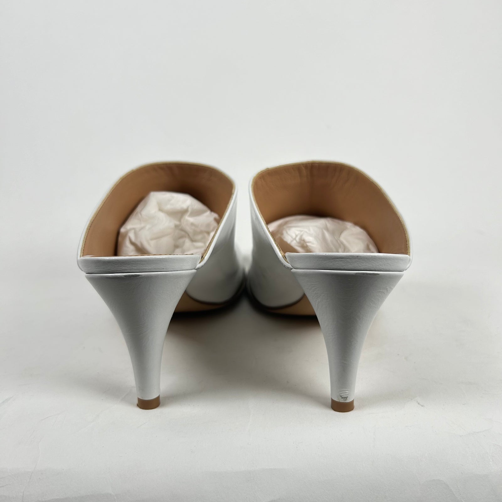 Bottega Veneta White Leather Square Toe Mules Size 40
