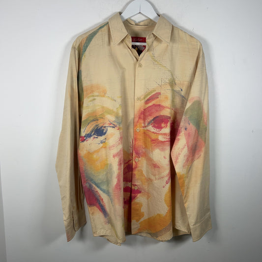 KidSuper Watercolor Face Graphic Button-Up Shirt