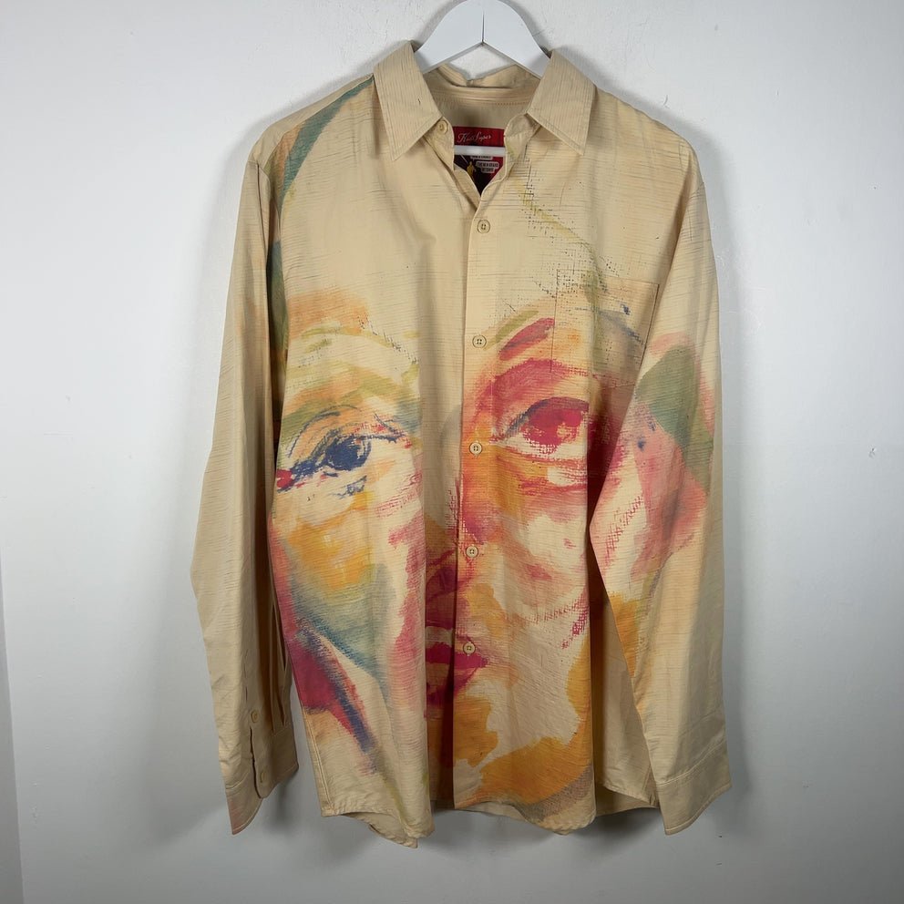 KidSuper Watercolor Face Graphic Button-Up Shirt