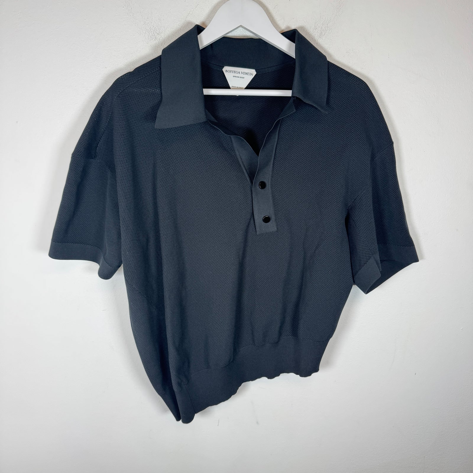 Bottega Veneta Black Pique Asymmetrical Polo Size 48