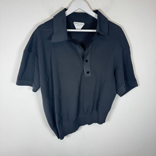 Bottega Veneta Black Pique Asymmetrical Polo Size 48