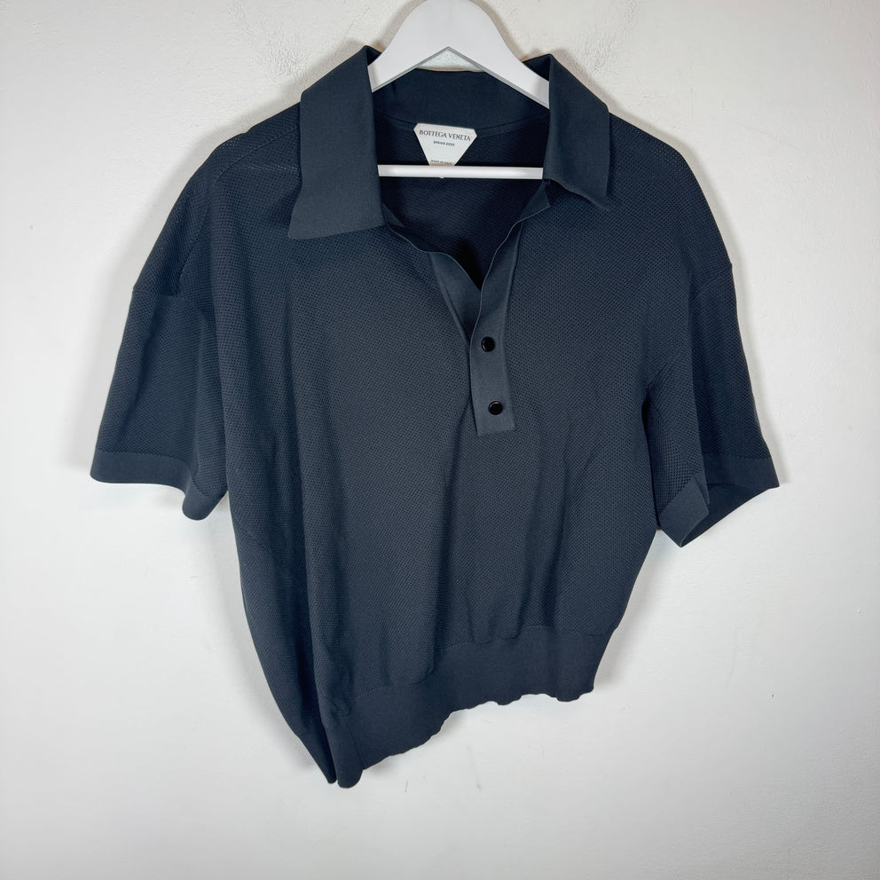 Bottega Veneta Black Pique Asymmetrical Polo Size 48
