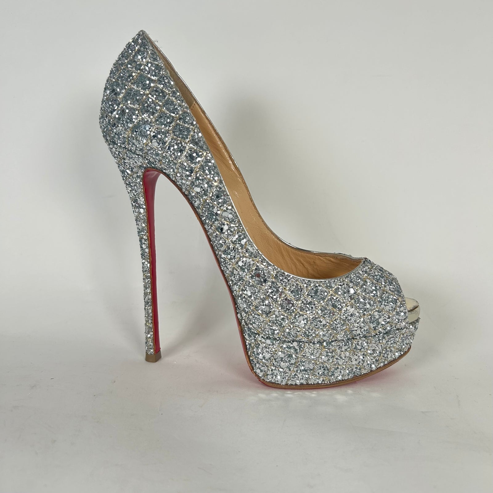Christian Louboutin Lady Peep 150 Crystal Platform Heels Size 37