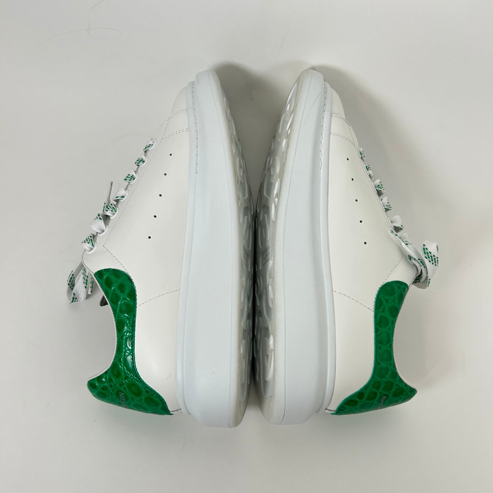 Alexander McQueen White/Green Croc Embossed Sneaker Size 43.5
