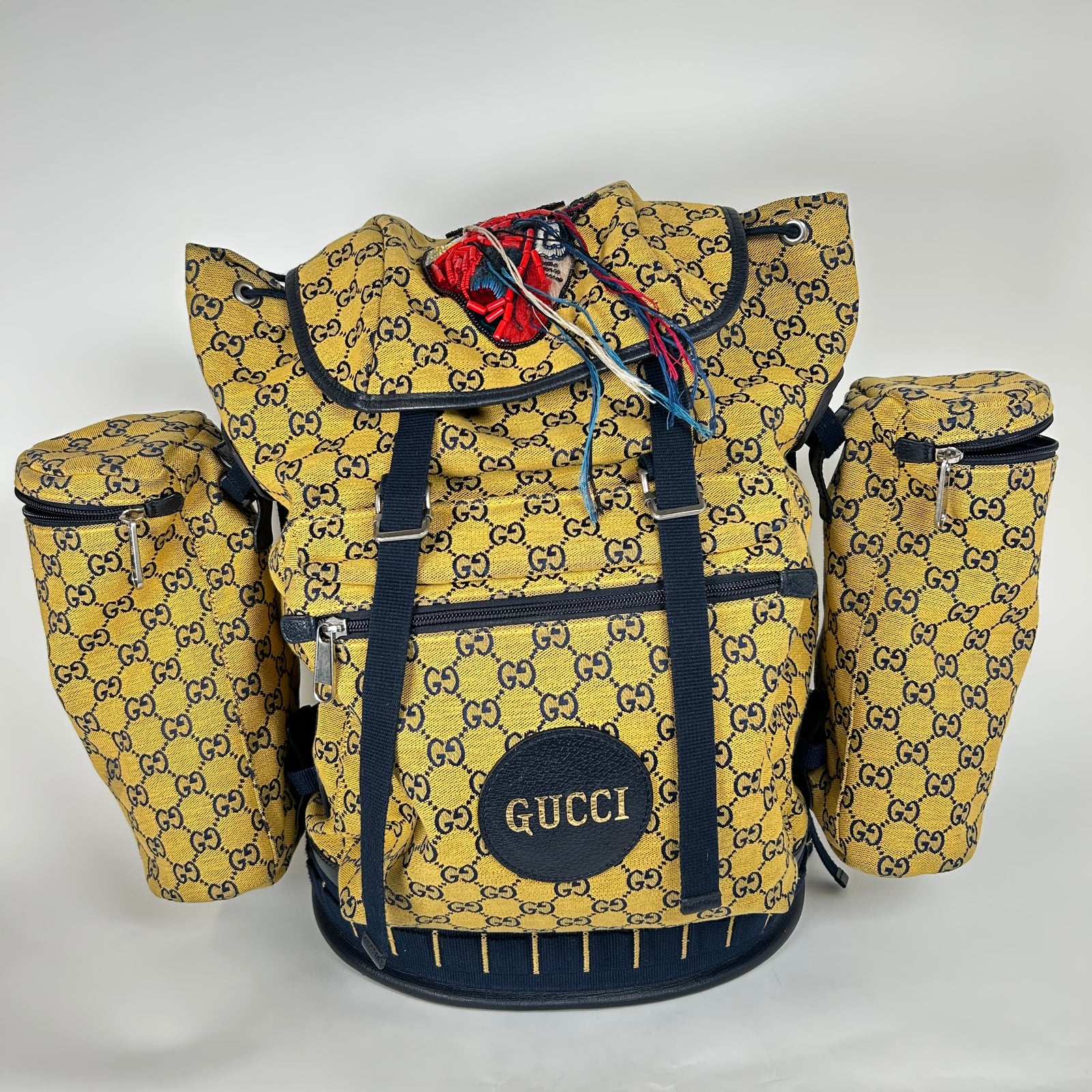 Gucci Yellow Fabric Maxi Monogram Utility GG Backpack