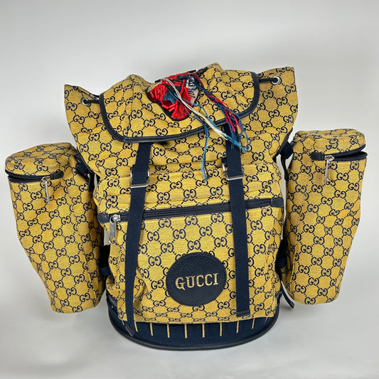 Gucci Yellow Fabric Maxi Monogram Utility GG Backpack