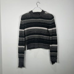 Helmut Lang Grey Stripe Knit Cropped Sweater Size L