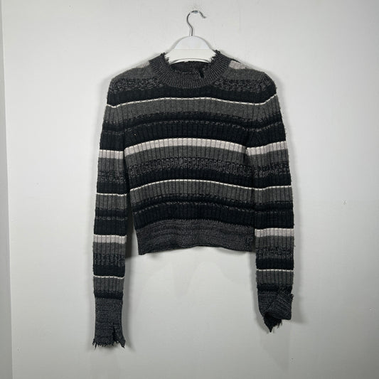 Helmut Lang Grey Stripe Knit Cropped Sweater Size L