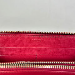 Prada Dark Pink Saffiano Zip-Around Wallet