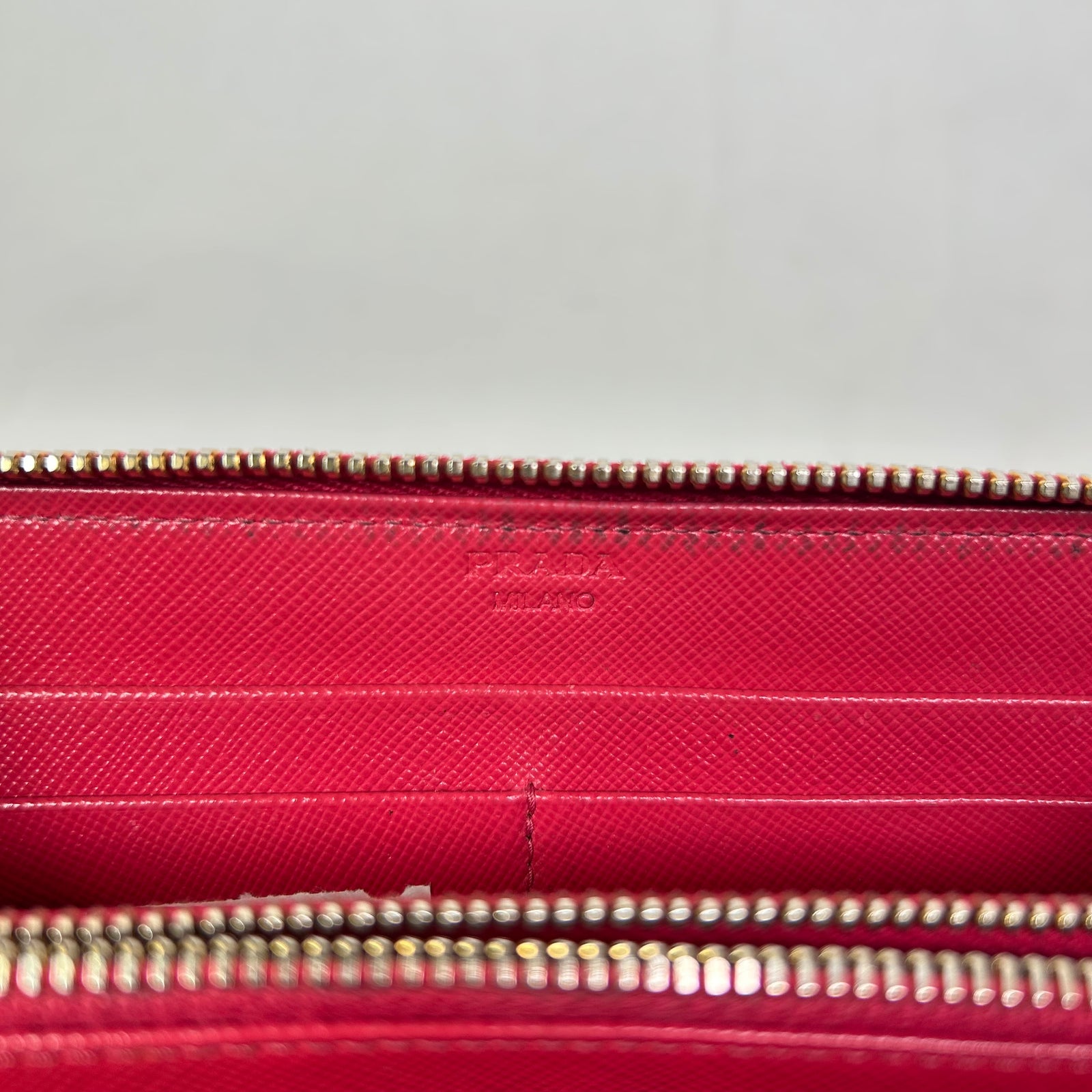 Prada Dark Pink Saffiano Zip-Around Wallet
