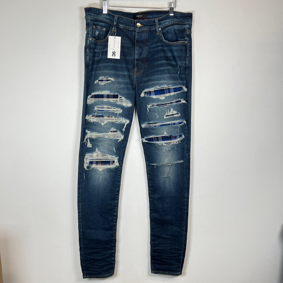 Amiri Blue Plaid Thrasher Jeans Size 38