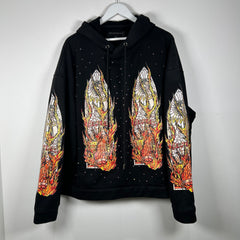 Who Decides War Flame Stained Glass Rhinestone Black Hoodie Size L
