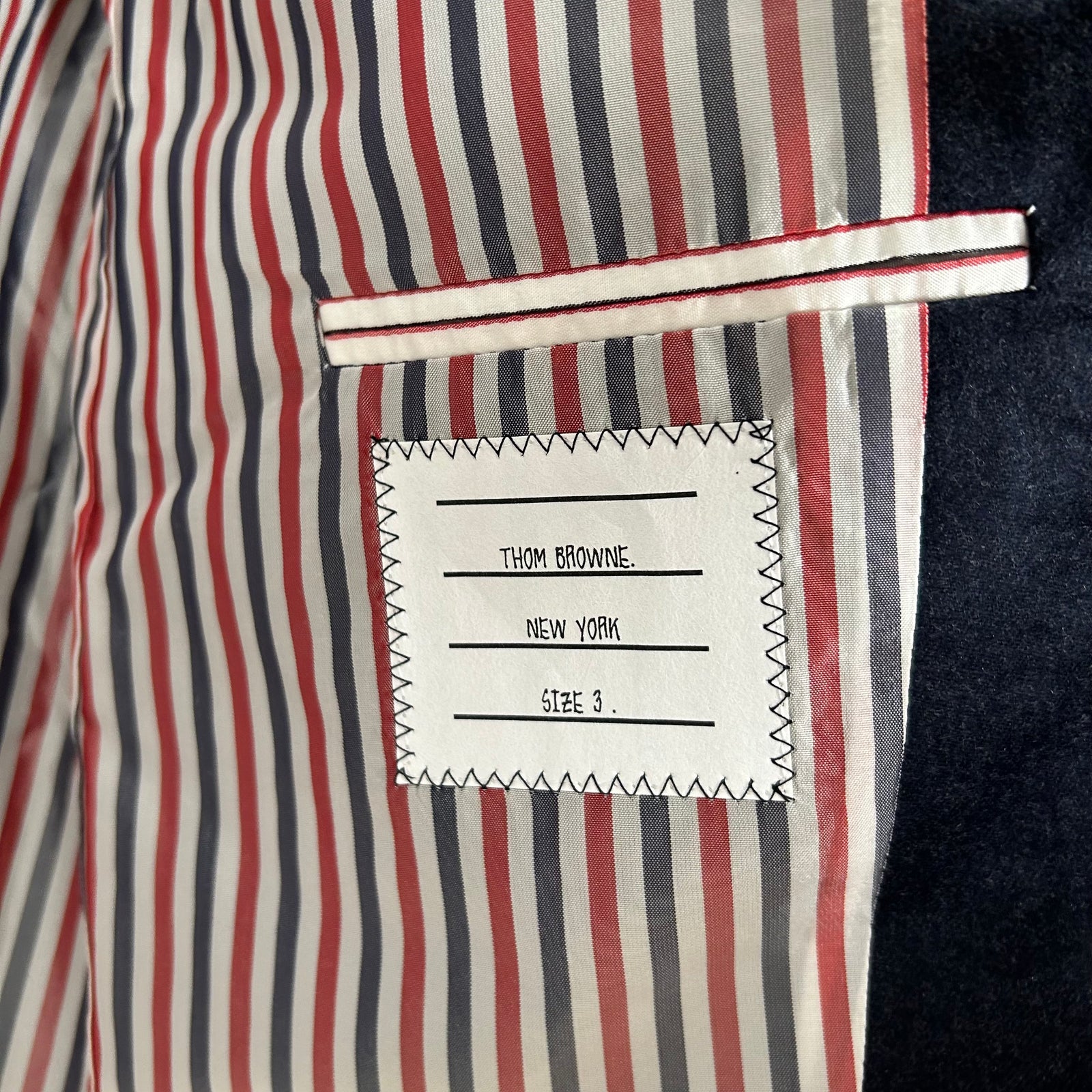 Thom Browne Navy Wool Side Stripe Blazer Size 3