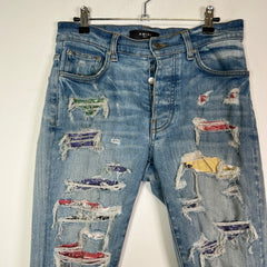 Amiri Multi Color Paisley Lightwash Thrasher Jeans Size 29