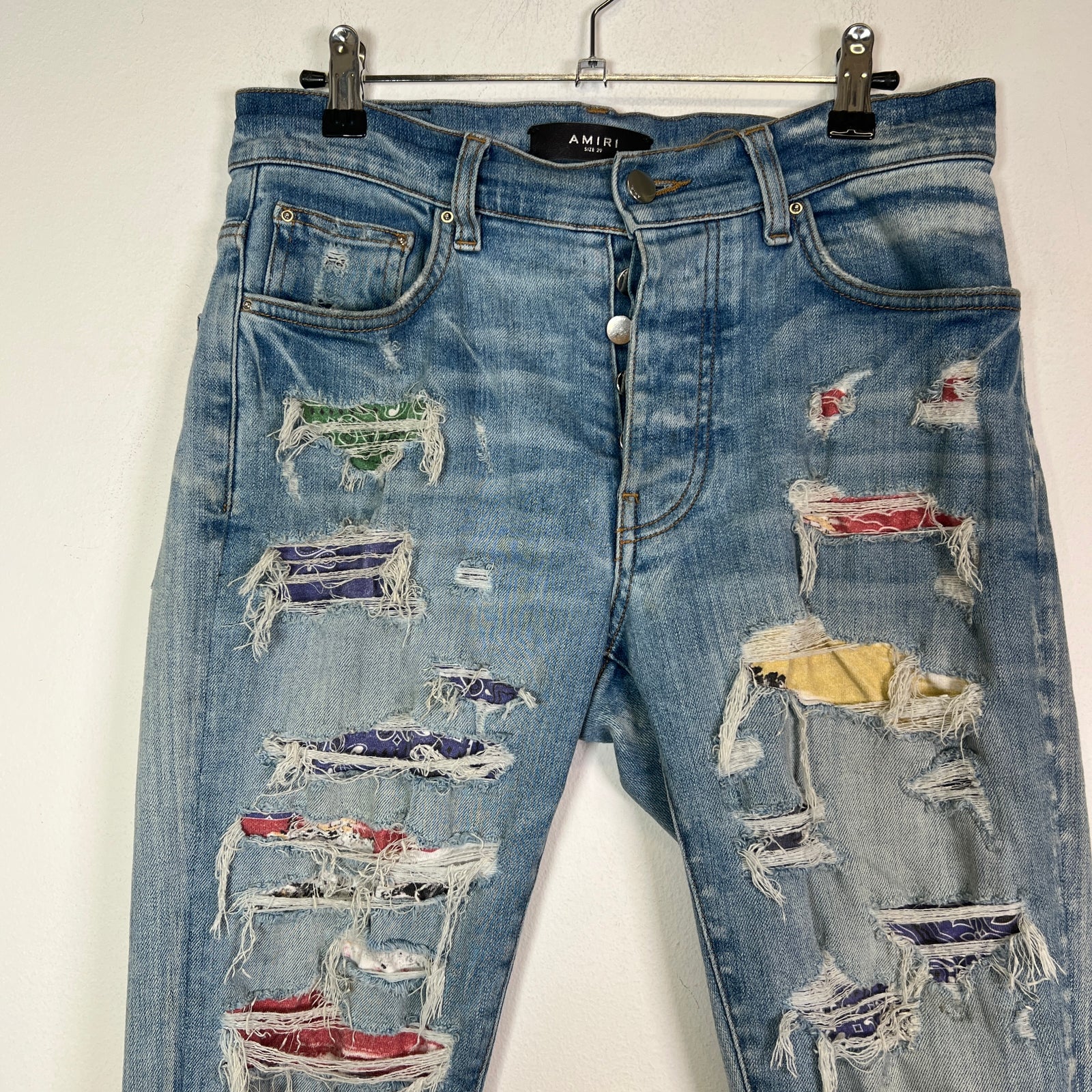 Amiri Multi Color Paisley Lightwash Thrasher Jeans Size 29