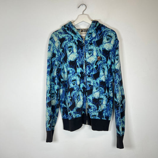 Bape Blue Flame Full Zip Hoodie Size S