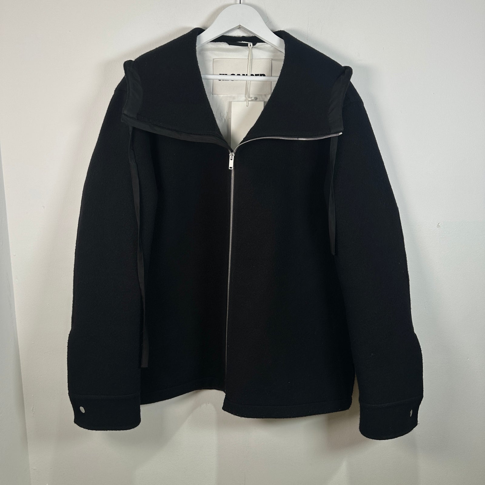 Jil Sander Boxy Virgin Wool Hooded Zip-Up Jacket Size 50