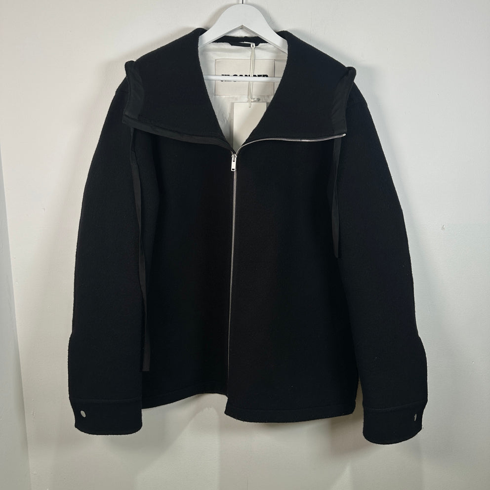 Jil Sander Boxy Virgin Wool Hooded Zip-Up Jacket Size 50