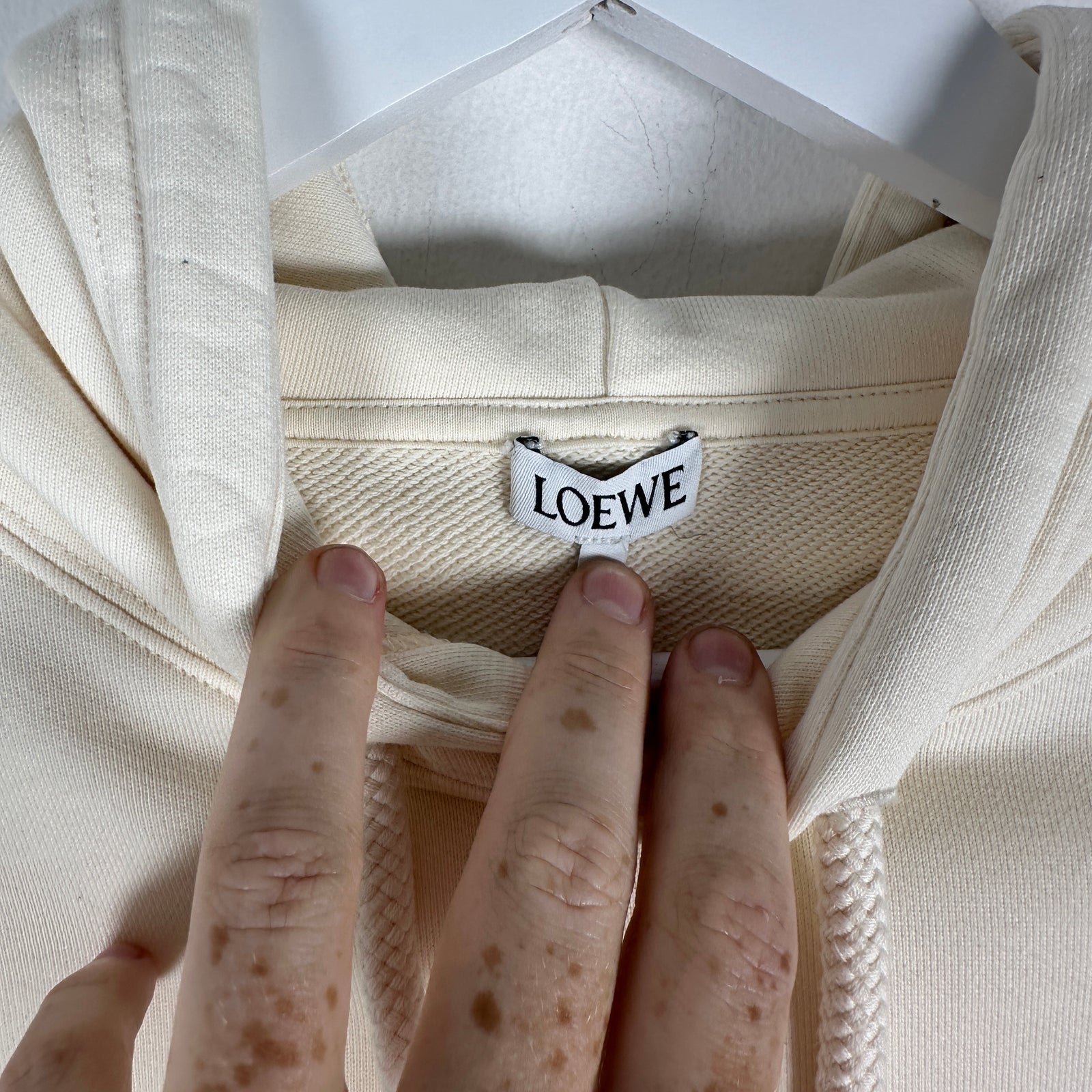Loewe Leather Pocket White Hoodie Size M