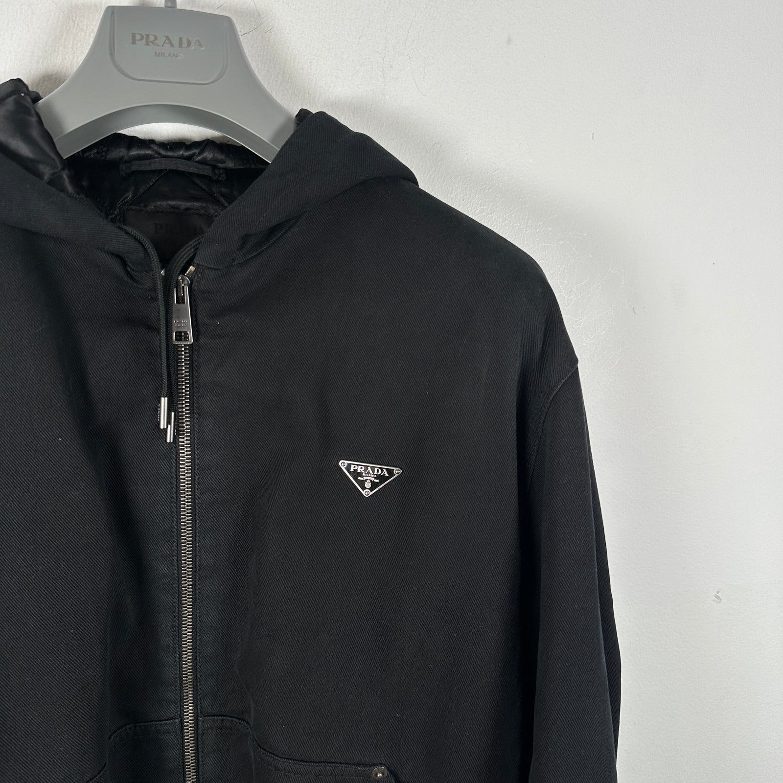 Prada Plaque Logo Hooded Work Jacket