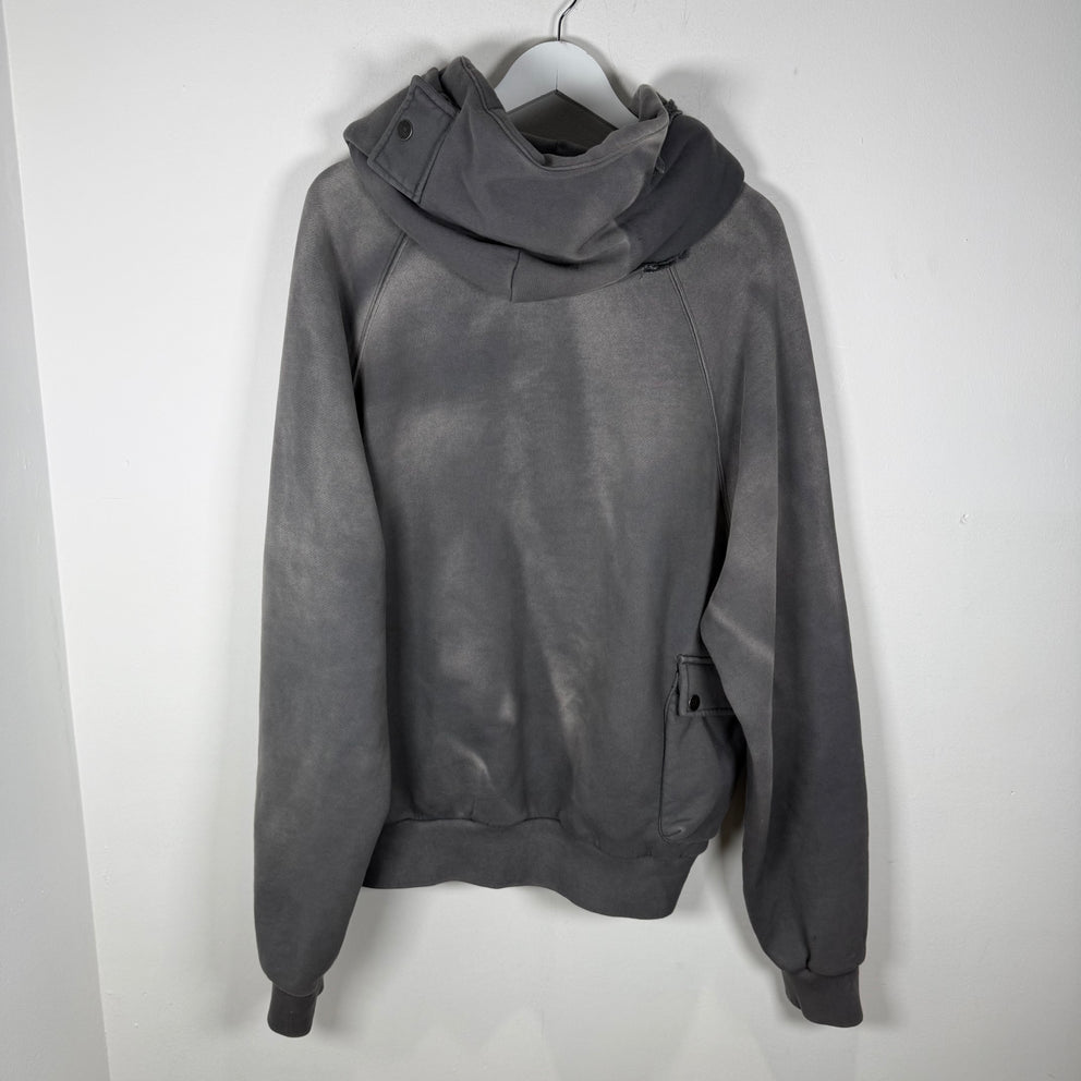 Satoshi Nakamoto Multi Cargo Pocket Faded Distressed Graphic Hoodie Size L