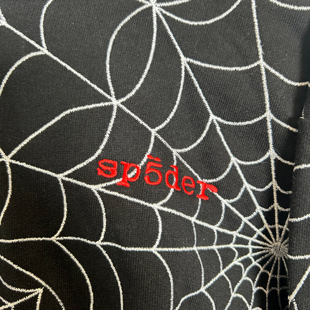 Sp5der Black All Over Web Hoodie Size M