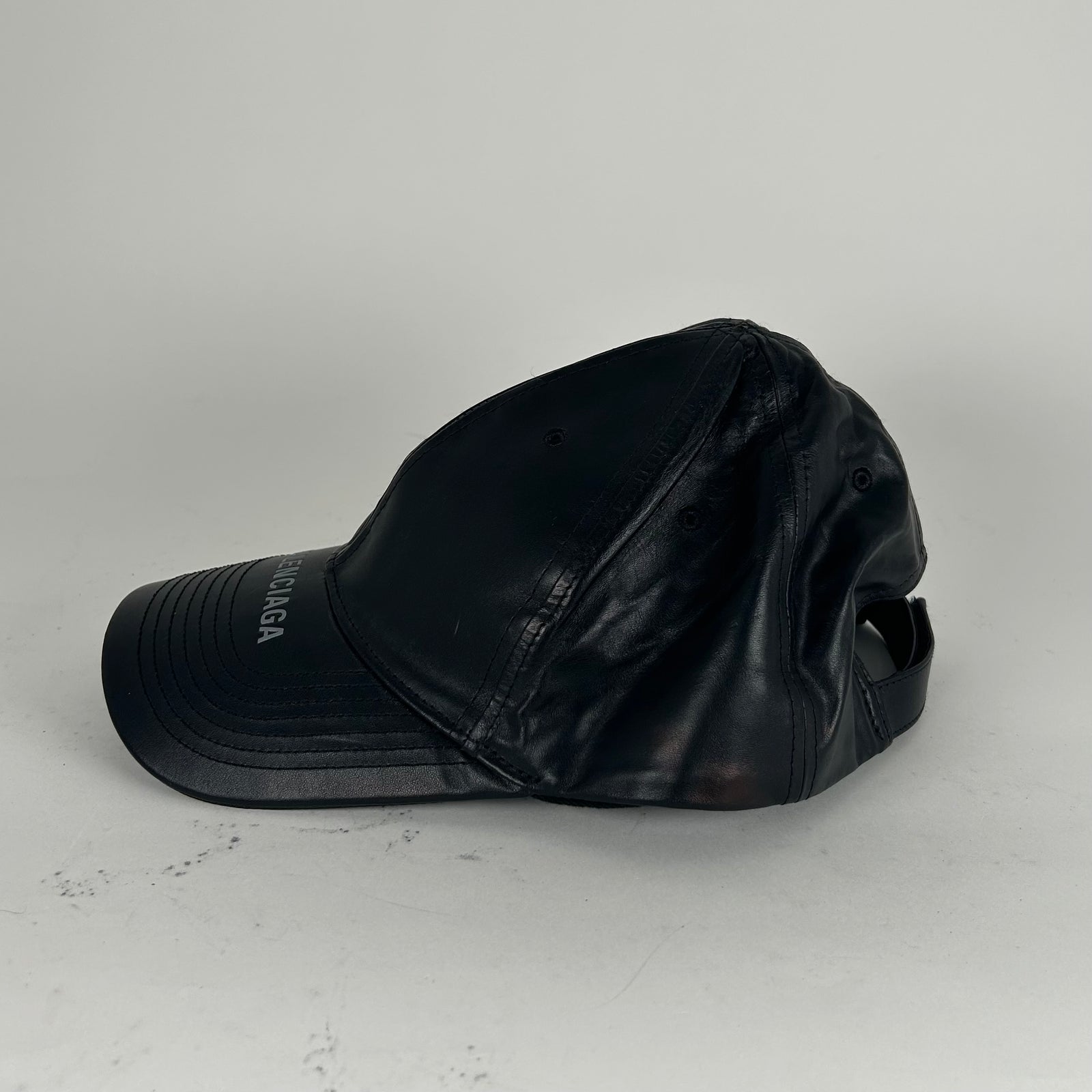 Balenciaga Leather Logo Visor Rim Cap Hat Size L