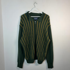 Thisneverthat Green Striped Knit Zip Cardigan