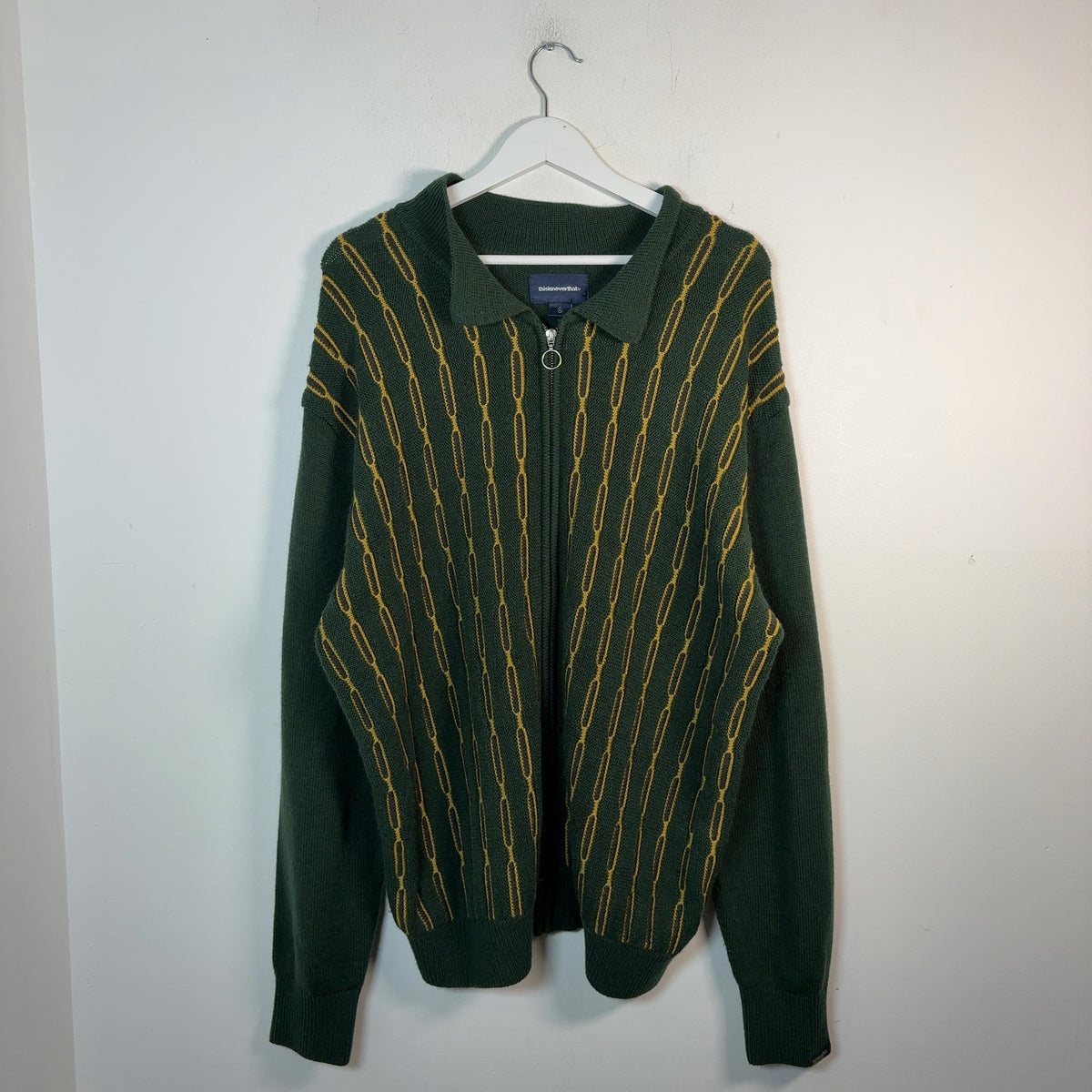 Thisneverthat Green Striped Knit Zip Cardigan
