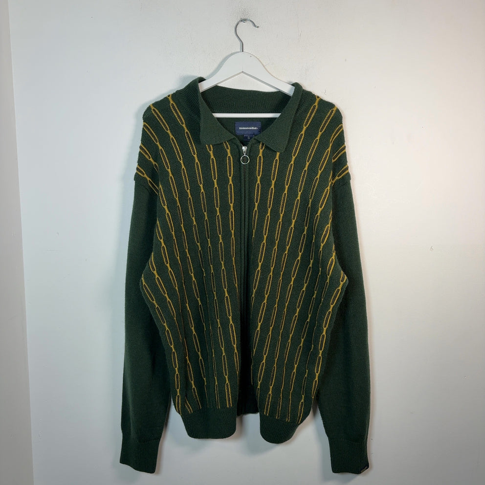 Thisneverthat Green Striped Knit Zip Cardigan
