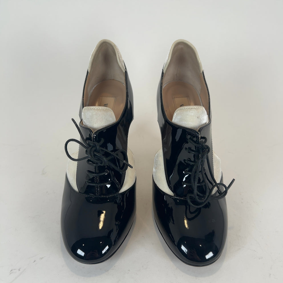 Valentino Patent Leather & Velour Lace-Up Heels