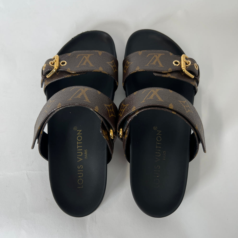 Louis Vuitton Bom Dia Monogram Flat Mule Sandals Size 38.5